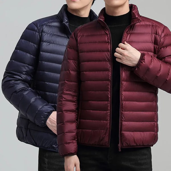 Höst och vinter Ny lätt dunjacka med solid stående krage Casual och mångsidig varm dunjacka för män och kvinnor Navy Blue 5XL 80-87KG