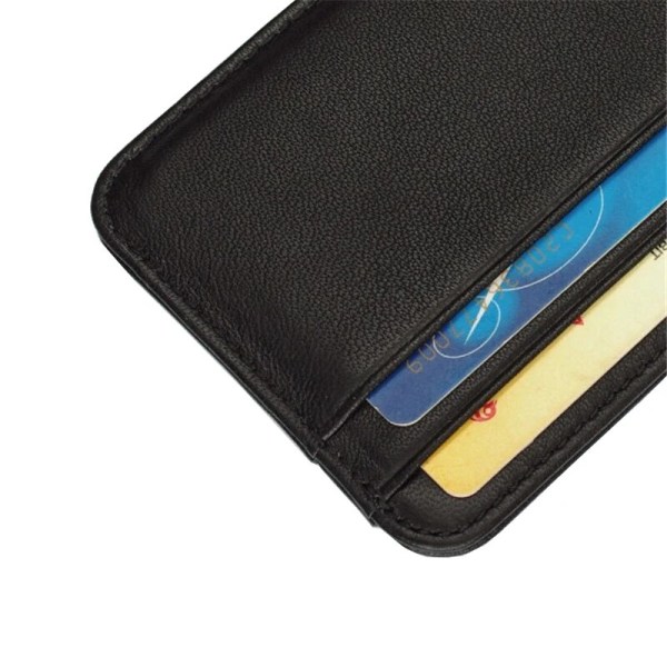 Korthållare i äkta läder Smal visitkorts-id-hållare Case Tunn liten plånbok för män Korthållardekal black