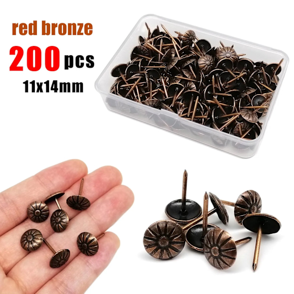 200/300 stk. Diameter 11mm Træ Smykker Gave Vin Kasse Æske Sofa Dekorative Nål Stud Polstring Nål Pushpin Dør Nål Æske Emballeret red bronze 200pcs