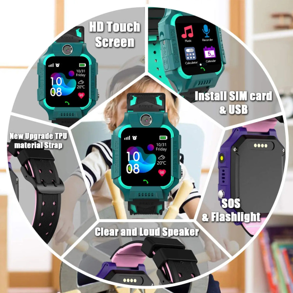 Watch Kan ringa skicka meddelande Ansluten mamma watch barn tjej IP67 Vattentät watch för barn Present Smartwatch för barn Purple not box Spanish Version