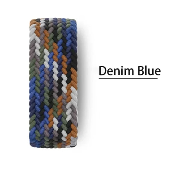 Flätad Solo Loop-rem för Apple Watch Band 45mm 44mm 41mm 40mm 42mm 38mm Nylon iwatch Series 9 8 7 5 SE 6 Ultra 49mm 27 Denim Blue XS