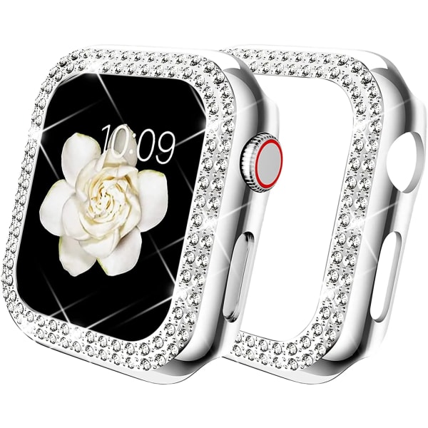 Diamond Case för Apple Watch Series 8 7 41MM 45MM Cover För iWatch 6 SE 5 4 38MM 42MM 40mm 44mm Tillbehör Silver 45MM Series 7