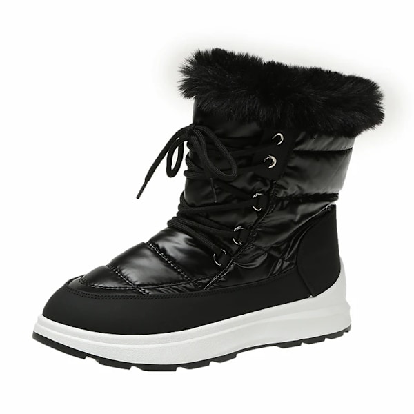 Kvinnor Faux Fur Ankel Boots Chunky Plattform Vattentät Snövlar Kvinnor Silver Tjock Plush Varm Vinter Stövlar Skor Kvinna 433 black 37