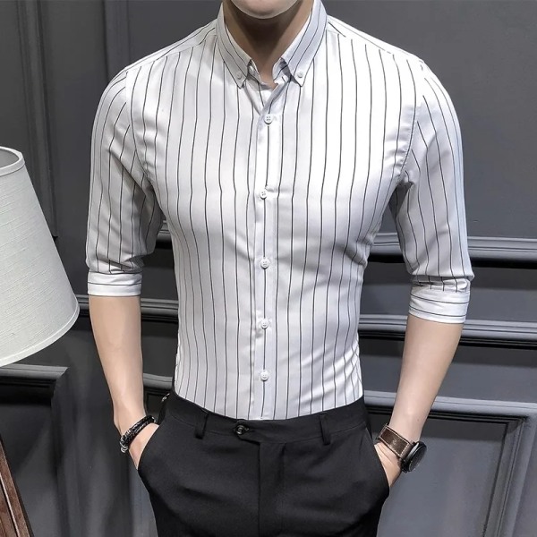 2023 Nya skjortor för män Kläder för män Koreansk Slim Fit Halvärmad Skjorta Herr Casual Plus Size Business Formell Wear Chemise Homme 5XL hu lan 3XL     72 to 77kg
