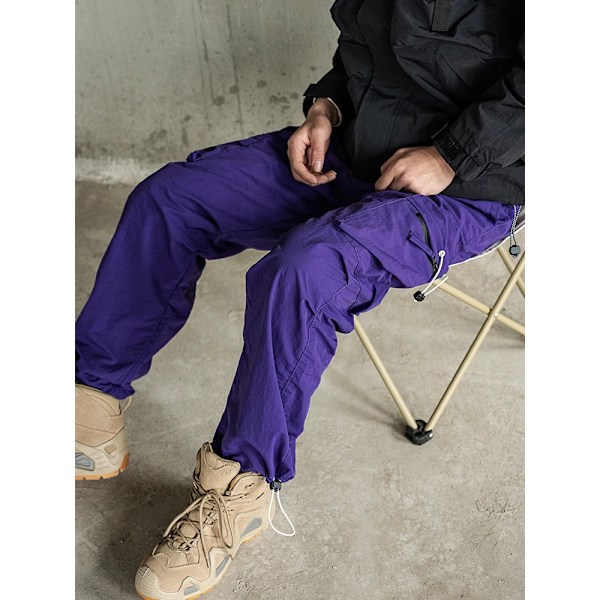 2024 Forår Nye Mænds Cargobukser Koreansk Mode Udendørs Store Lommer Lige Baggy Casual Bukser Han Bred Ben Løs Tro Bruger PURPLE 3XL(38)