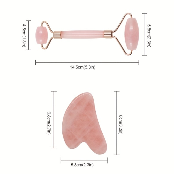 2 st Jade Roller Gua Sha Set - Rose Quartz Ansiktsrulle och massageapparat för åtstramning & skulptering - Jämnar ut rynkor och svullna ögon - Vårdverktyg Pink