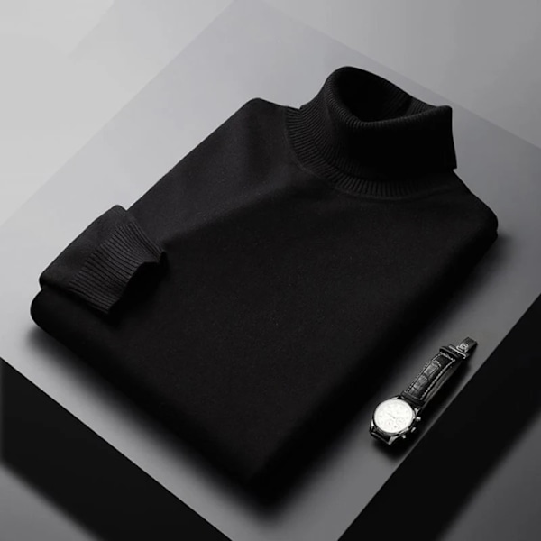 Ny Höst Ankomst Casual Turtleneck Tröja Män Solid Färg Lång Ärm Pullovers. Black Asian M(45-60Kg)