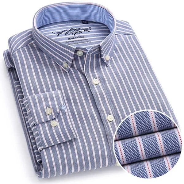 Herrmode långärmad massiv Oxford-skjorta Single Patch Ficka Enkel design Casual Standard-fit Button-down krage skjortor 1006-19 38