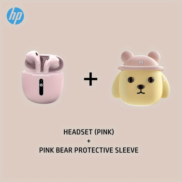 HP trådlösa hörlurar, ljud 30H speltid Vattentäta sporthörlurar Ring Klar med mikrofon Hörlurar Bekväm för IPhone, Android Pink+ Cute Bear