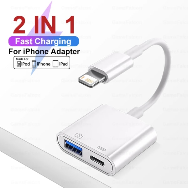 Adaptateur OTG för iPhone 14 13 12 11 Pro Max XR 8 Plus, kabel Lightning versus USB 3.0, convertisseur pour souris, clavier, kamera, lecteur de carte 2 in 1-Type C