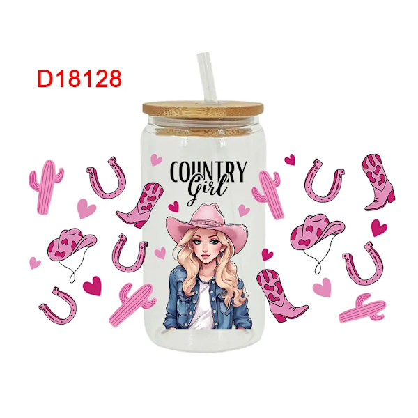 Uv Dtf Transfer Sticker Cowboy Flickor För 16Oz Libbey Glasögon Wraps Flaskor Cup Kan Göra Vattentät Anpassade D18127 D18128