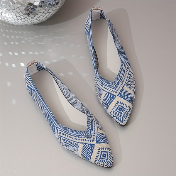 Kvinnors geometriska mönster, stickade spetsiga trån, Slip On Balett Flats, bekväma matchande skor Black And White Color CN250(EU39.5)