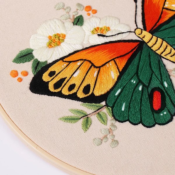 Diy Broderi Kit Butterfly Tryckt Mönster För Nybörjare Kors Styng Sett Sats A NO HOOP NO HOOP kit