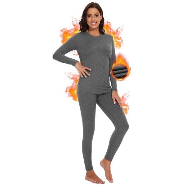 Vinter thermal set för kvinnor Long Johns smal kropp och hög elasticitet kallt väder Pyjamas Topp nederdel dam kostym dark gray M