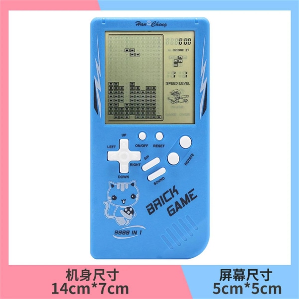 Classics Retro handhållna spelspelare för Tetris Console, stor skärm, nostalgisk fickspelsmaskin för barn, pusselleksaker 7080-blue