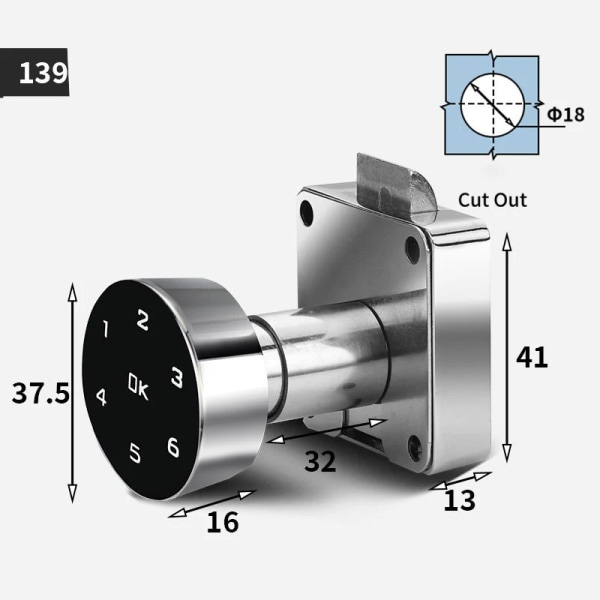 Smart Lösenord Lådskåp Trädörrlås moturs Knappsats Elektronisk kontors digital fillåda Dörrlås 139-32MM