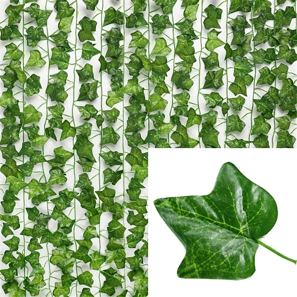 Kunstig Grøn Ivy Blad Rattan Ranke Blade Vine Hængende Girland DIY Falske Blomster Planter til Have Bryllup Fest Hjem Dekoration Creeper Leaves 30M (15 String)