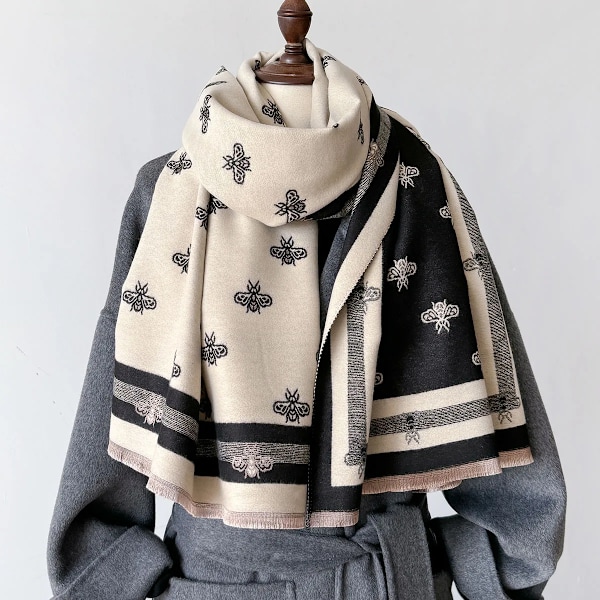 Luksus Mærke Cashmere Kvinder Floral Tørklæde Vinter Varm Sjal Og Wrap Bandana Pashmina Kvindelig Foulard Square Tyk Filt Po Poname Nsto GSJ-138-1 65x185cm