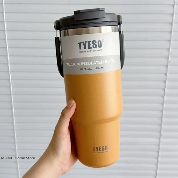 Tyeso Termisk Vattenflaska Stål Dubbel-Lager Isolerad Kopp Kall Och Varm Kaffe Kopp Tumbler K Travel Mugg Yellow 1200ML