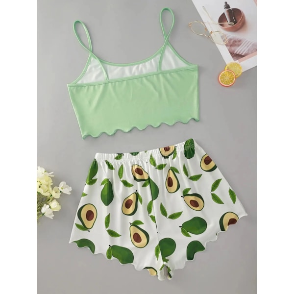 Ny Stil Sommar Kvinnor Pyjamas Set Avocado Skriv Ut Camisole Med Kortar Casual Sexy Härlig Nattkläder Sömn Underkläder 04 S