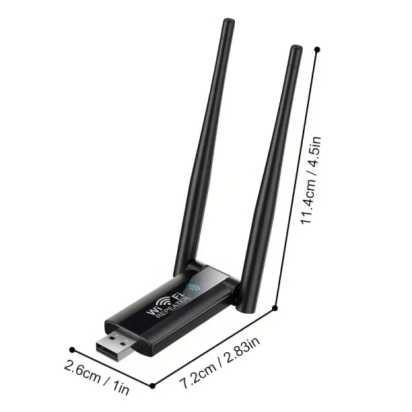 USB Wifi Repeater 300M Wi-Fi Signal Booster 2.4G Trådlös Extender 2 Antenn Långtäckande Wi Fi-adapter för stationär PC Bärbar dator Black