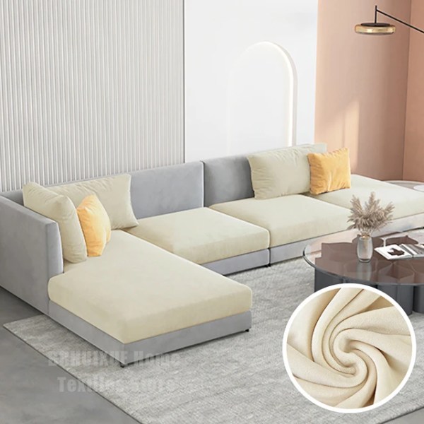 Elastisk sammetssoffa Cover för möbelskydd i vardagsrummet Avtagbar L-form Hörnfåtöljssofföverdrag Cream Plus Size (L)-1pc