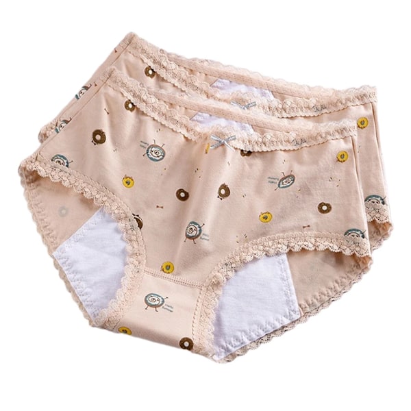 2024 Nya Flickor Short Briefs Barn Bomull Briefs Period Läcka-Säkra Fysiologiska Byxor Spets Läcka- Proof Period Pant 3-18 År Tonåringar BEIGE (2pcs) M