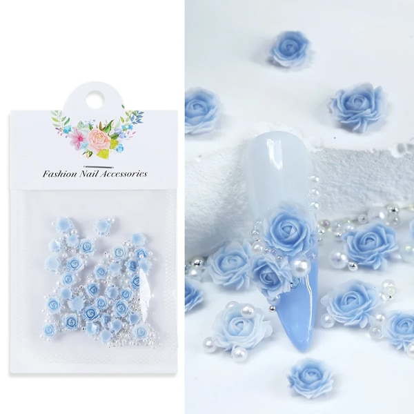 30 stk Kawaii Blomst 3D Neglekunst Charms Transparent Gelé Mini Blomster Rhinestone Dekoration DIY Designs Sommer Manicure Dele 30Pc-DHMG6