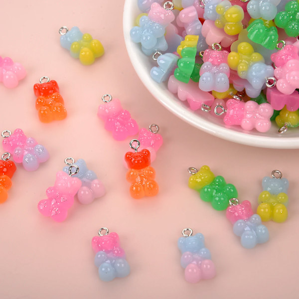 10St Godis Färg Gummi Mini Björn Charms För Smycken Göra Diy Hängande Söta Örhängen Halsband Kreativa Findar 20X10mm Green bear