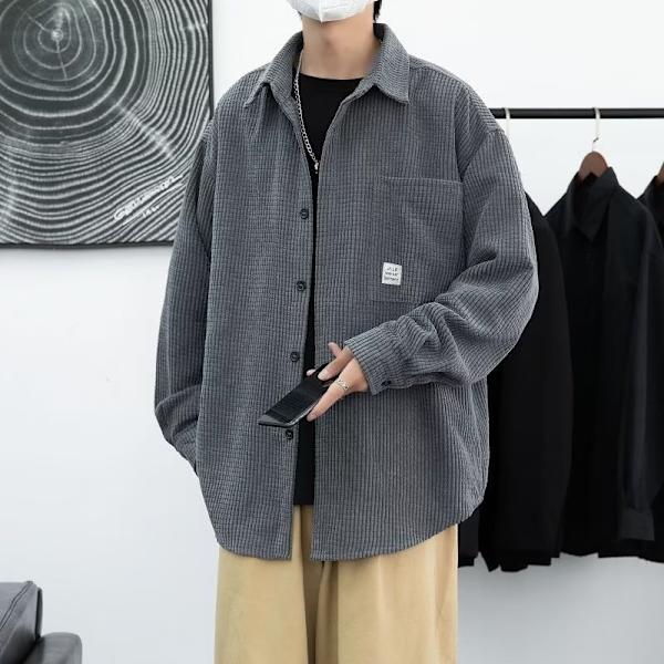 Vaffel Langærmet Skjorte Herre Efterår Og Vinter Japansk Trendy Arbejdstøj Skjorte Fløjl Vatteret Løs Plus Size Manchesterjakke Khaki XL