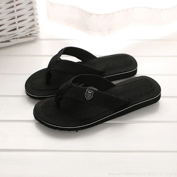 Casual Tofflor För Män Flip Flops Strand Sandaler Sommar Icke-Slipp Platta Slides Män Tofflor Inomhus Skor Man Man Man Slipp Perre Black 42(26cm)