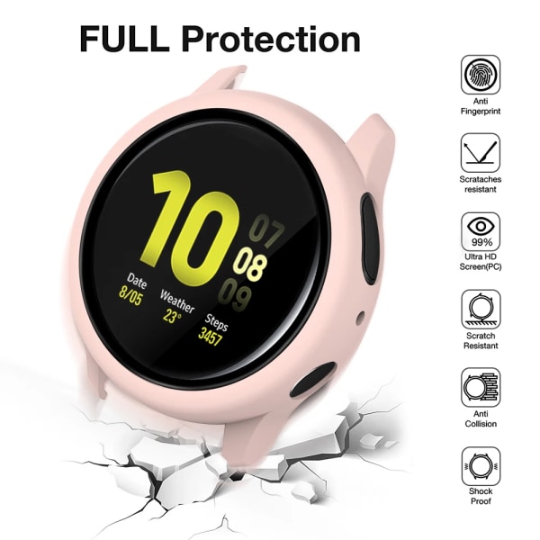 Case+Glas För Samsung Galaxy Watch Active 2 44mm 40mm Cover Stötfångare Tillbehör Skydd Fulltäckande Matt Skärmskydd Pink Active 2 44mm