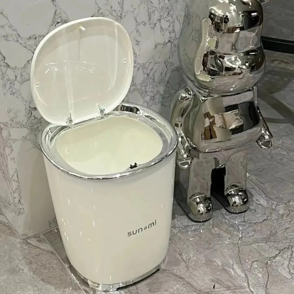 Lyx Stor kapacitet Press-typ papperskorg för badrum Kök Vardagsrum Toalett Hemmabruk Högt estetiskt värde Oval frosted white