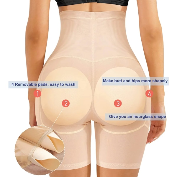 Vadderade Butt Lifter Trosor High Waist Shapewear för kvinnor Magkontroll Body Shaper Waist trainer Hip Enhancer Underkläder Shorts Nude M