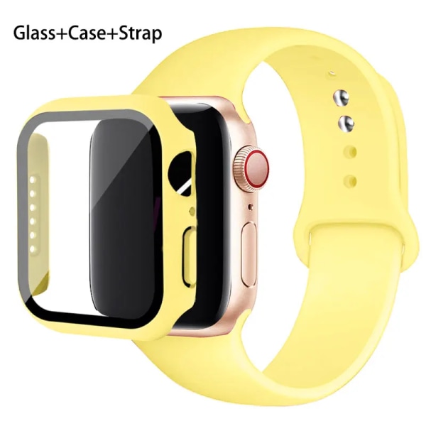 Glas+ Case+ Rem För Apple Watch -band 44mm 45mm 42mm 41mm 40mm 38mm Silikonarmband iWatch-serien 8 9 7 6 5 4 3 SE 4 Yellow 41mm series 7 8 9