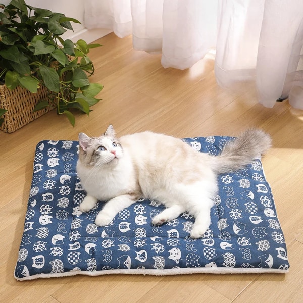 Mjuk sällskapsdjursfilt Vinter Hund Katt Sängmatta Print Varm sovmadrass Liten Medium Hundar Katter Coral Fleece Valptillbehör Deep Blue 50x70cm for 15kg