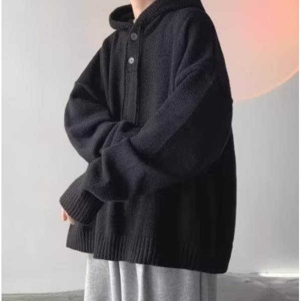 Huvtröja Herr Vinter Koreansk Stil Idle Style Retro Japansk Förtjockad Kappa Höst Och Vinter Mode Märke Stickat Ny Black XL