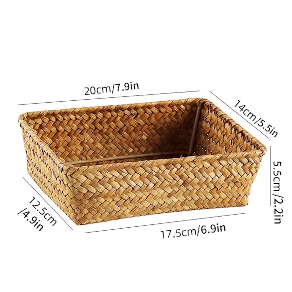 Håndlavede vævede arrangører Søgræs opbevaringskurv Desktop Straw Rattan Box Multipurpose Frugt Kosmetisk Diverse Opbevaringsbeholder Storage Basket G M