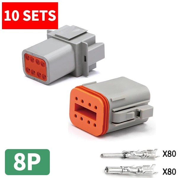 10Sets Deutsch Typ Dt06-2S/Dt04-2P 2P 3P 4P 6P 8P 12P Vattentät Elektrisk Kontakt För Bil Med Pins 22-16Awg 8P whole set