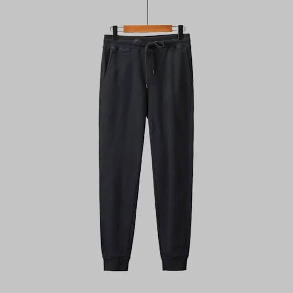 Mænds Fløjls Jogging Bukser Bomuld Solid Elastisk Talje Streetwear Joggers Baggy Bukser Trendy Ren Farve Simm Koreanske Lange Bukser Black L  50-55KG