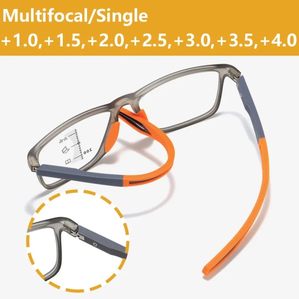 Multifokala progressiva läsglasögon Kvinnor Män TR90 Båge Anti Blue Light Sport Bifocal Presbyopia Glasögon med dioptri single-orange