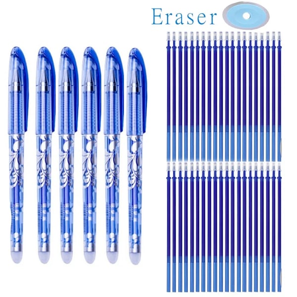 46Pcs Grundskola Raderbara Pennor Tvättbara Spänningar Blå Tvättpenna Gel Pack Fine Tip Pennor Svart Sb50 1-Blue-46PCS 0.5MM