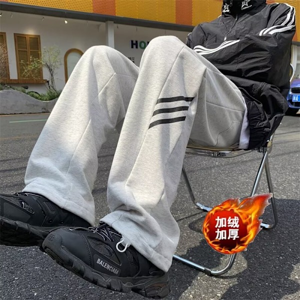 Casual Byxor Mäns Och Kvinnors Höst Och Vinter 2023 Ny Modemärke Lös Rak Fleece-Lined Vadderad Svettbyst Sportbyxor Våren Och Hösten Grey XXXL