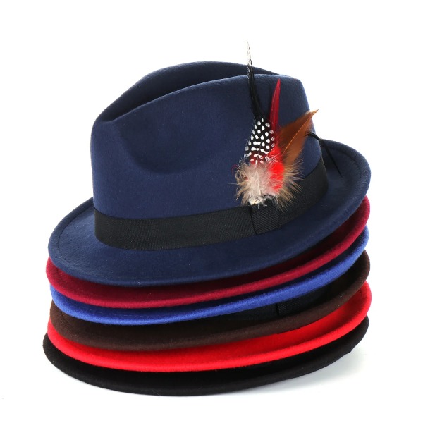 Hett säljande fjäder Billycock cap i brittisk stil Mode All-Match Herr- och Damylle Retro Gentleman Fedora-hatt Black One Size