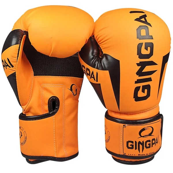 Professionella Boxhandskar i PU-Läder Muay Thai Guantes Boxeo Sanda Fri Kamp MMA Kickboxning Träningshandske för Män Kvinnor Barn Orange 8 oz