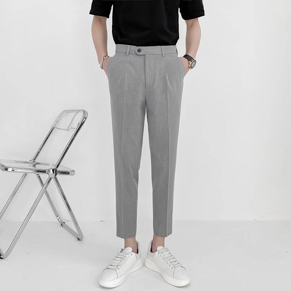 Kevät ja syksy nuoret pienet puvut housut miesten kapea rento housut Slim Fit suora trendi 9 nilkkapituus housut S drapeerattu puku housut miehet Light Gray 28