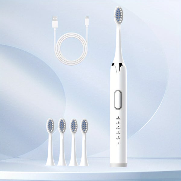 Uppgradera 5-växlad uppladdningsbar modell-elektrisk tandborste A1 Vit (konfigurerad med 5 borsthuvuden) för män och kvinnor med mjuka borstar som White
