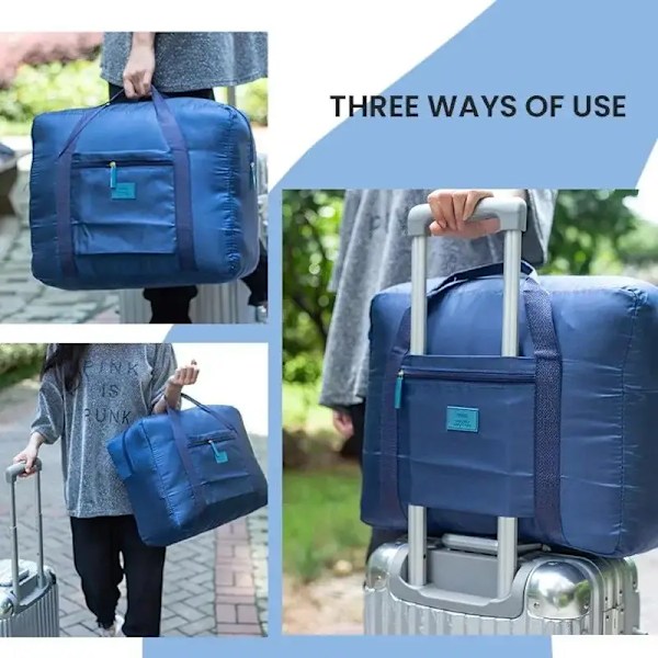 Stor Opbevaringspose Foldbar Rejsetaske til Kvinder og Mænd Tote Carry On Bagage Taske Weekendtaske Natletaske Deep Blue