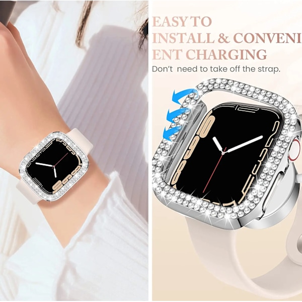 Transparent Hollow Bling Diamond Pc Case Til Apple Watch 38 42 40 44 41 45Mm Beskyttelsesdæksel Til Iwatch-Serien 7 6 5 4 3 2 Sek black 38mm