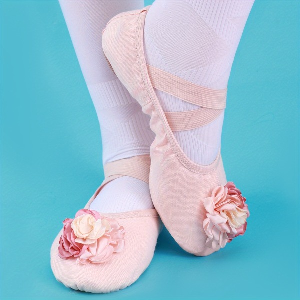 Andningsbara balettskor för flickor med blomdekor och mjuk sula - perfekta för dansträning och uppträdande pink CN32(EU30.5-31)